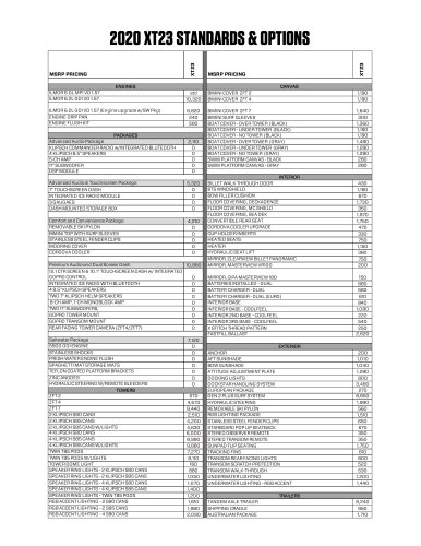 2020 XT23 STANDARDS & OPTIONS