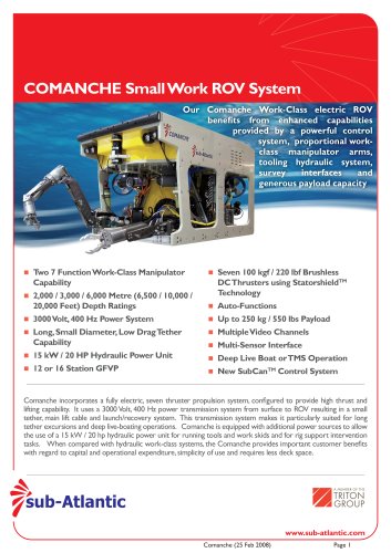 COMANCHE Small Work-Class ROV System Data Sheet