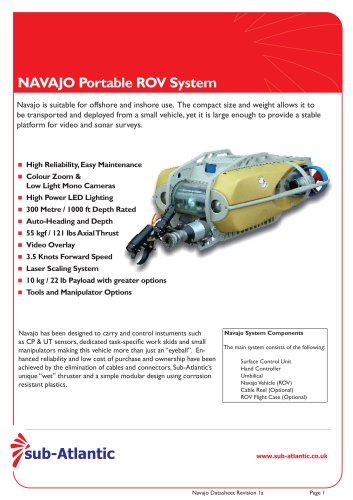 NAVAJO Inspection Class ROV Data Sheet