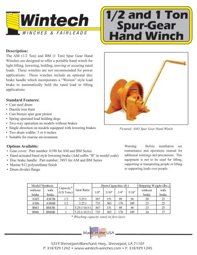 Spur Gear Hand Winches - 1/2 and 1 Ton