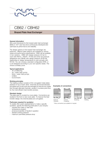 CB62 / CBH62 Brazed Plate Heat Exchanger