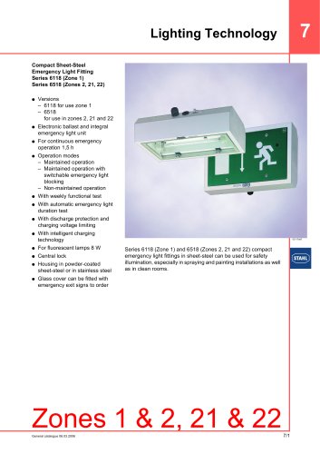 Compact Sheet-Steel Emergency Light Fitting Series 6118/Series 6518 