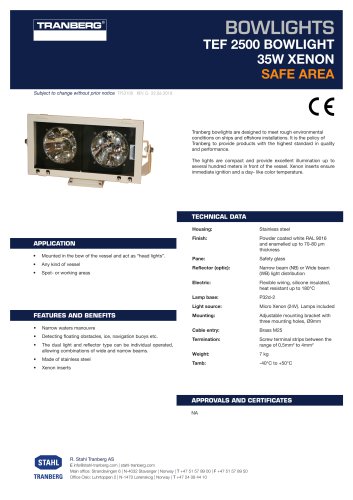 Datasheet TEF 2500 Bowlight [TPS3100]