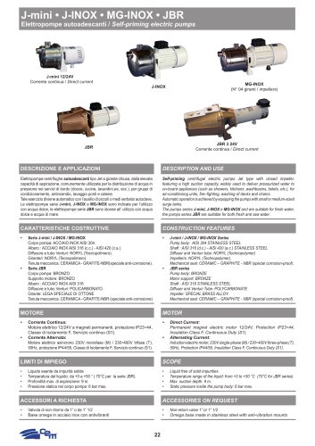 ELETTROPOMPE AUTOADESCANTI J-mini • J-INOX • MG-INOX • JBR