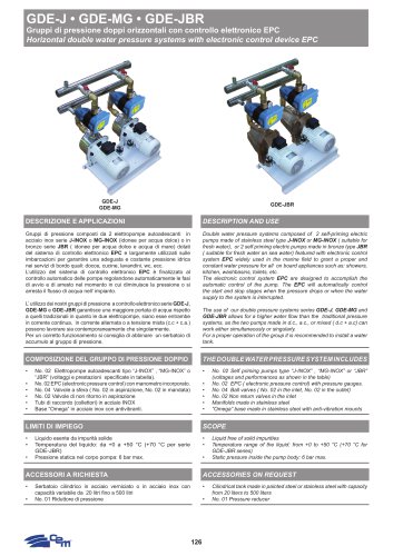 GRUPPI DI PRESSIONE DOPPI ORIZZONTALI CON CONTROLLO ELETTRONICO EPC GDE-J • GDE-MG • GDE-JBR