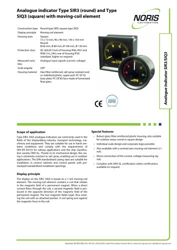 Datasheet SIR3 SIQ3 - Analogue Indicator with moving-coil element