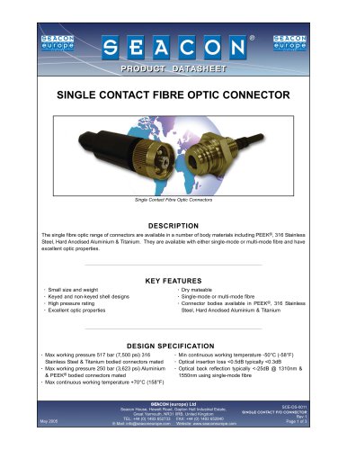 SCE-DS-0011 Single Contact Fibre Optic Rev 1