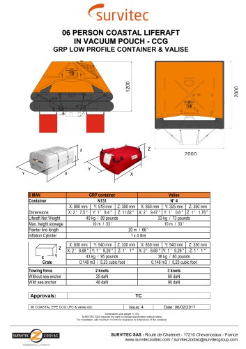 06 PERSON COASTAL LIFERAFT IN VACUUM POUCH - CCG GRP LOW PROFILE CONTAINER & VALISE