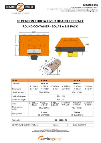 06 PERSON THROW OVER BOARD LIFERAFT ROUND CONTAINER - SOLAS A & B PACK