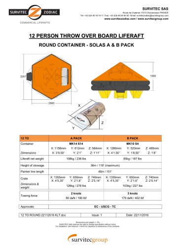 12 PERSON THROW OVER BOARD LIFERAFT ROUND CONTAINER - SOLAS A & B PACK