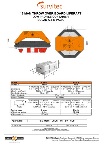 16 MAN THROW OVER BOARD LIFERAFT LOW PROFILE CONTAINER