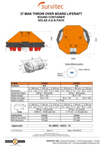 37 MAN THROW OVER BOARD LIFERAFT ROUND CONTAINER