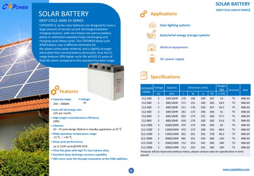 CSPower Solar AGM Battery 2V - CL2V Series