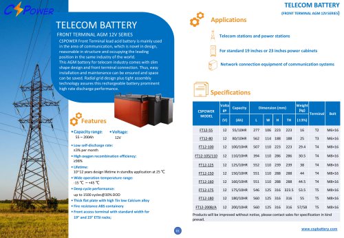 CSPower Telecome Gel Battery- FT series