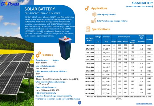 CSPower Tubular OPzS Solar Battery