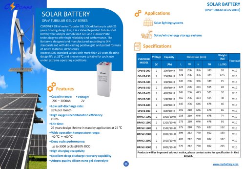 CSPower Tubular OpzV Solar Battery