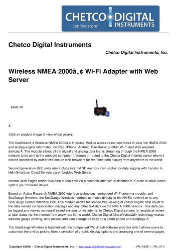 Wireless NMEA 2000™ Wi-Fi Adapter with Web Server