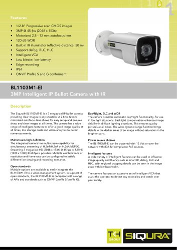 BL1103M1-EI - 3MP intelligent bullet IP network camera with IR for outdoor