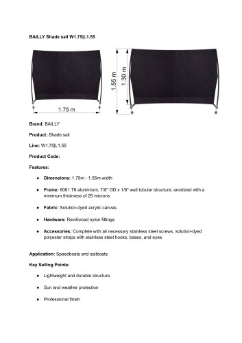 Shade sail W1,75 L1,55